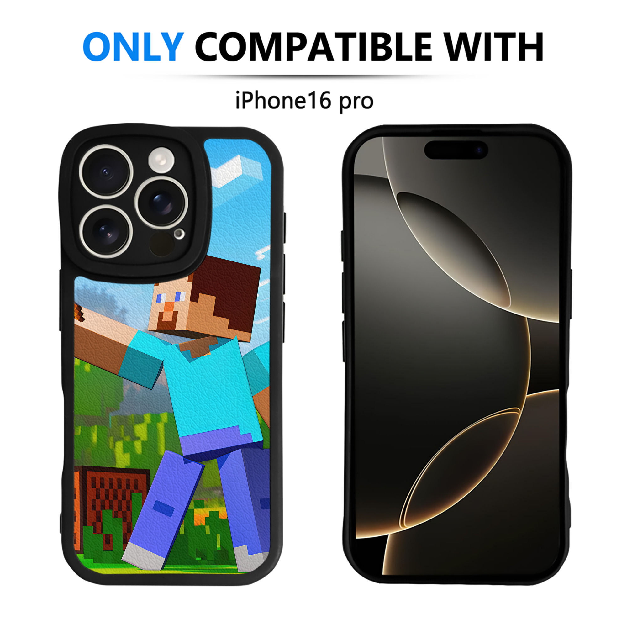 （画像用） マインクラフト ブロックの世界 Minecraft MC Block world 【iPhone 16シリーズ対応】シリコンスマホケース（レザー調） 材質：シリコン